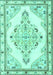 Machine Washable Medallion Turquoise Traditional Area Rugs, wshtr1227turq