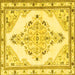 Square Machine Washable Medallion Yellow Traditional Rug, wshtr1227yw