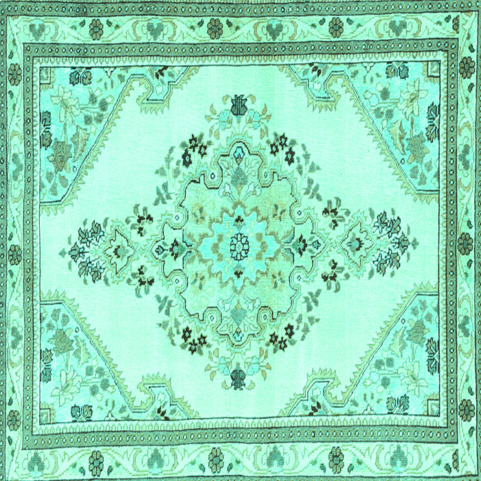 Square Machine Washable Medallion Turquoise Traditional Area Rugs, wshtr1227turq