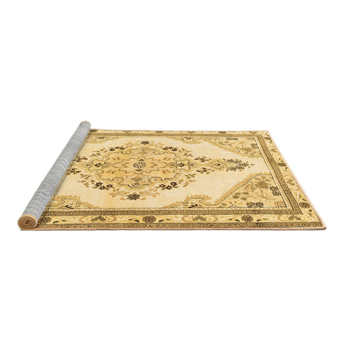 Sideview of Machine Washable Medallion Brown Traditional Rug, wshtr1227brn