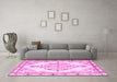 Machine Washable Medallion Pink Traditional Rug in a Living Room, wshtr1227pnk