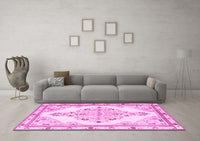 Machine Washable Medallion Pink Traditional Rug, wshtr1227pnk