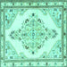 Square Medallion Turquoise Traditional Rug, tr1227turq