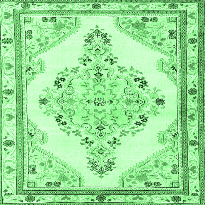 Square Machine Washable Medallion Emerald Green Traditional Area Rugs, wshtr1227emgrn