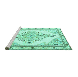 Sideview of Machine Washable Medallion Turquoise Traditional Area Rugs, wshtr1227turq