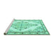 Sideview of Machine Washable Medallion Turquoise Traditional Area Rugs, wshtr1227turq