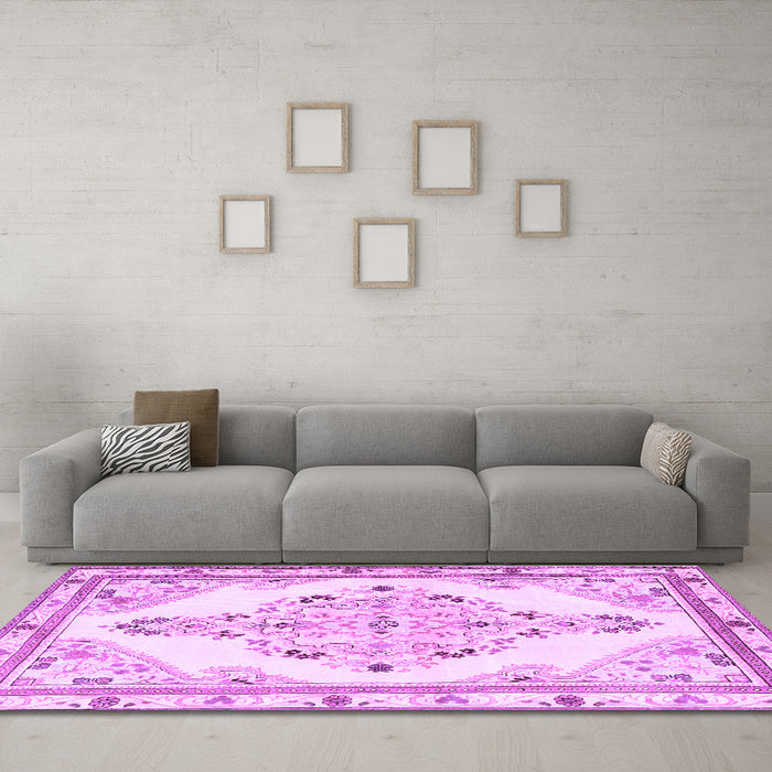 Machine Washable Medallion Purple Traditional Area Rugs in a Living Room, wshtr1227pur