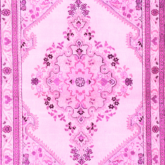 Machine Washable Medallion Pink Traditional Rug, wshtr1227pnk