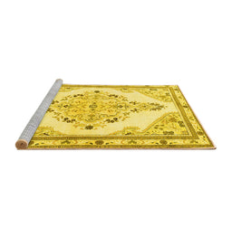 Sideview of Machine Washable Medallion Yellow Traditional Rug, wshtr1227yw