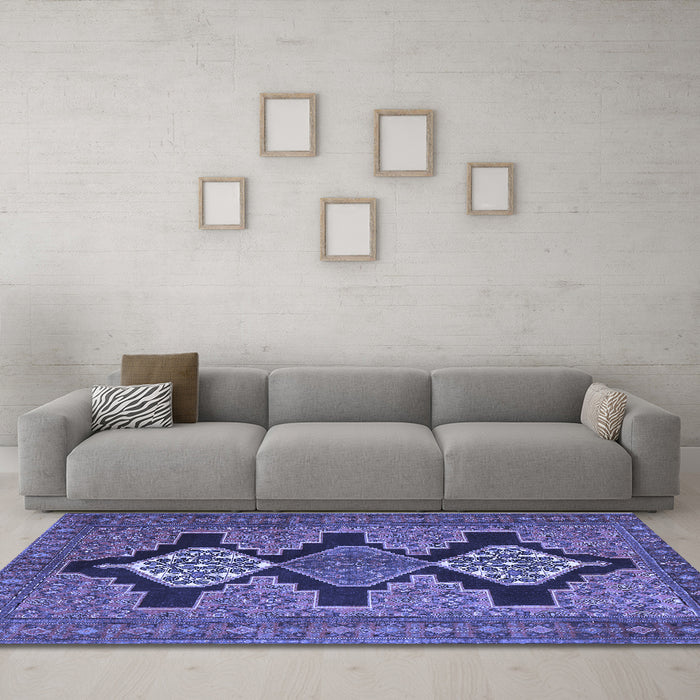 Machine Washable Persian Blue Traditional Rug in a Living Room, wshtr1228blu