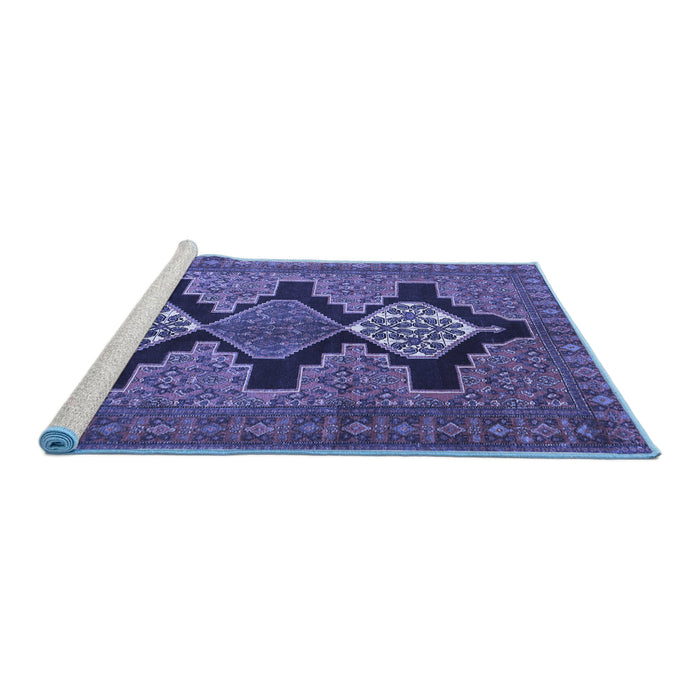Sideview of Machine Washable Persian Blue Traditional Rug, wshtr1228blu