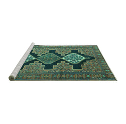 Sideview of Machine Washable Persian Turquoise Traditional Area Rugs, wshtr1228turq