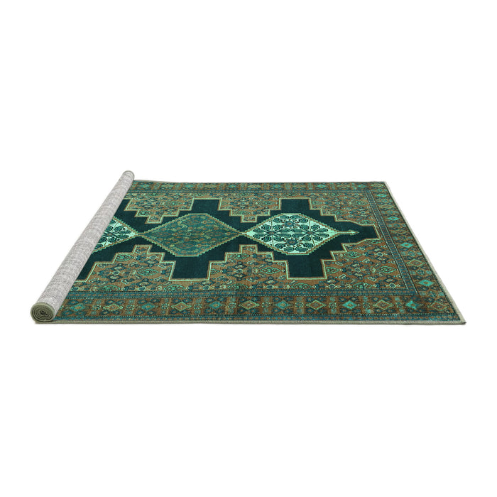 Sideview of Machine Washable Persian Turquoise Traditional Area Rugs, wshtr1228turq