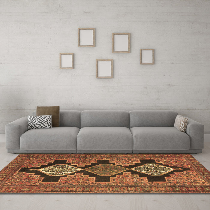 Machine Washable Persian Brown Traditional Rug in a Living Room,, wshtr1228brn