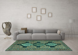 Machine Washable Persian Turquoise Traditional Area Rugs in a Living Room,, wshtr1228turq