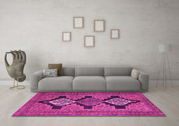 Machine Washable Persian Pink Traditional Rug in a Living Room, wshtr1228pnk
