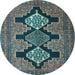 Round Persian Light Blue Traditional Rug, tr1228lblu