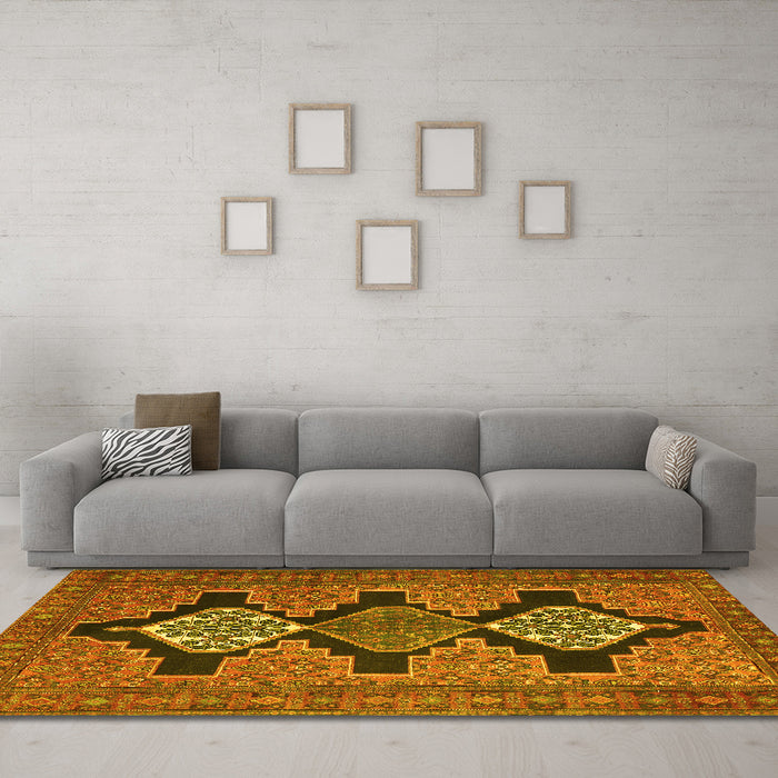 Machine Washable Persian Yellow Traditional Rug in a Living Room, wshtr1228yw