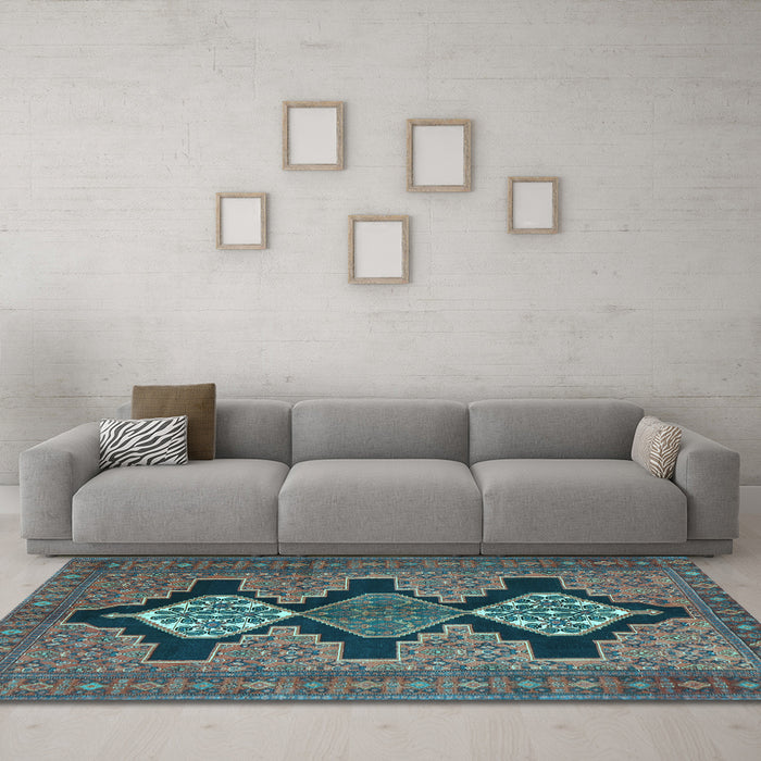 Machine Washable Persian Light Blue Traditional Rug in a Living Room, wshtr1228lblu