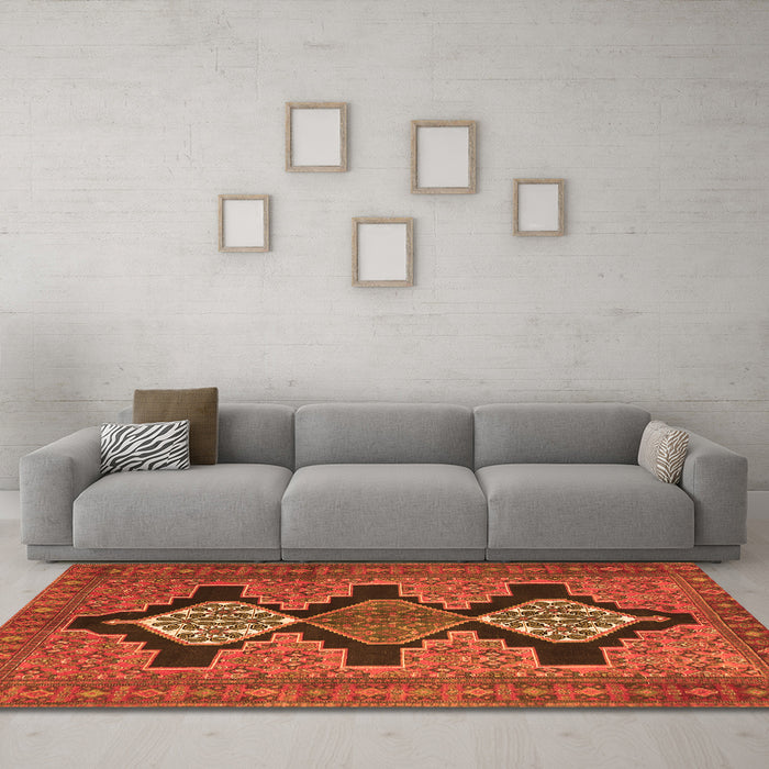 Machine Washable Persian Orange Traditional Area Rugs in a Living Room, wshtr1228org