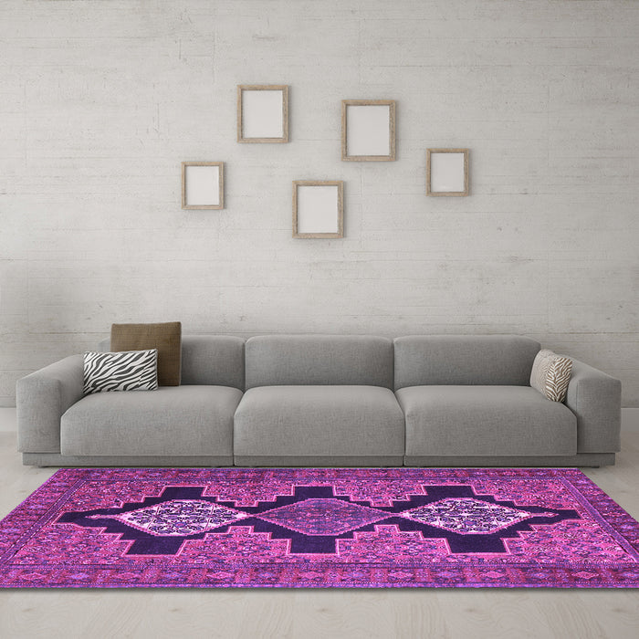 Machine Washable Persian Purple Traditional Area Rugs in a Living Room, wshtr1228pur