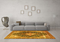 Machine Washable Medallion Yellow Traditional Rug, wshtr1229yw