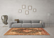 Machine Washable Medallion Brown Traditional Rug in a Living Room,, wshtr1229brn