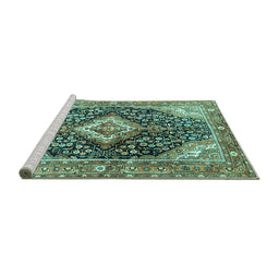Sideview of Machine Washable Medallion Turquoise Traditional Area Rugs, wshtr1229turq