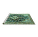 Sideview of Machine Washable Medallion Turquoise Traditional Area Rugs, wshtr1229turq