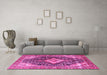 Machine Washable Medallion Pink Traditional Rug in a Living Room, wshtr1229pnk