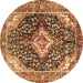 Round Machine Washable Medallion Brown Traditional Rug, wshtr1229brn