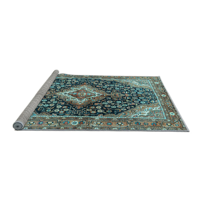 Sideview of Machine Washable Medallion Light Blue Traditional Rug, wshtr1229lblu