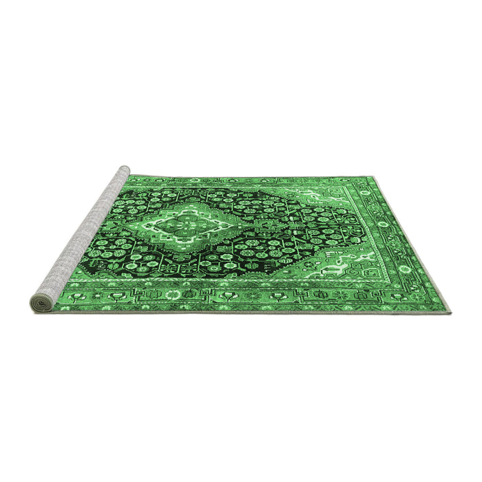 Sideview of Machine Washable Medallion Emerald Green Traditional Area Rugs, wshtr1229emgrn
