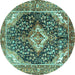 Round Medallion Turquoise Traditional Rug, tr1229turq