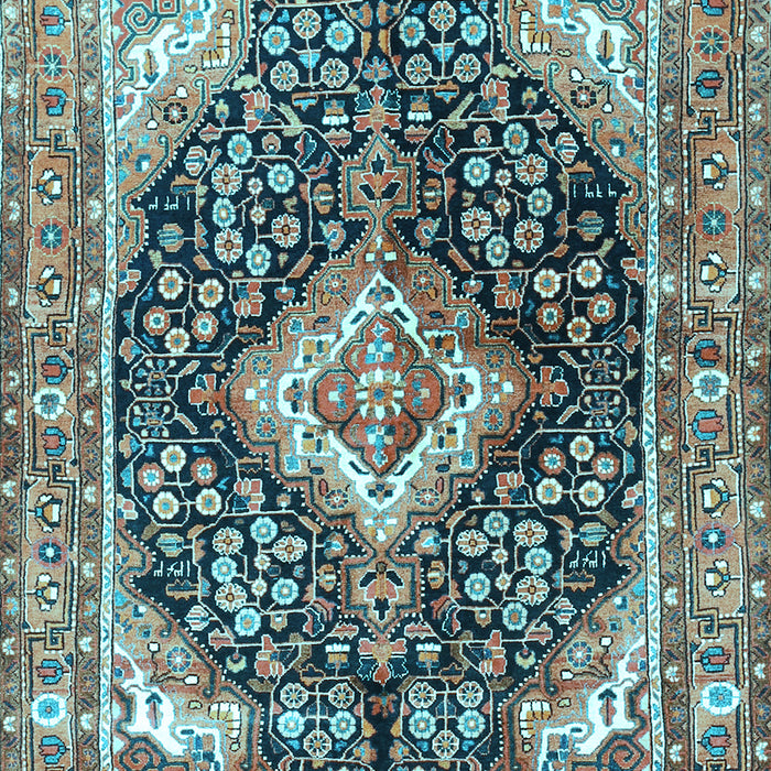 Machine Washable Medallion Light Blue Traditional Rug, wshtr1229lblu