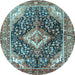 Round Medallion Light Blue Traditional Rug, tr1229lblu