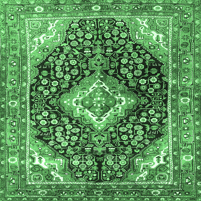 Square Machine Washable Medallion Emerald Green Traditional Area Rugs, wshtr1229emgrn