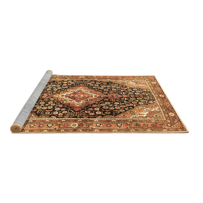 Sideview of Machine Washable Medallion Brown Traditional Rug, wshtr1229brn