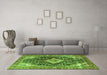 Machine Washable Medallion Green Traditional Area Rugs in a Living Room,, wshtr1229grn