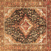 Square Machine Washable Medallion Brown Traditional Rug, wshtr1229brn