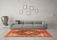 Machine Washable Medallion Orange Traditional Rug, wshtr1229org