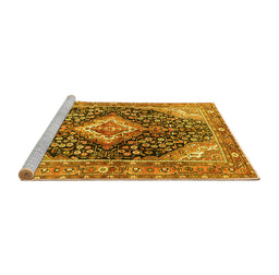 Sideview of Machine Washable Medallion Yellow Traditional Rug, wshtr1229yw
