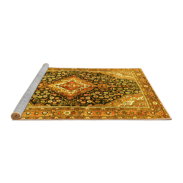 Sideview of Machine Washable Medallion Yellow Traditional Rug, wshtr1229yw