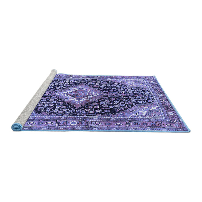 Sideview of Machine Washable Medallion Blue Traditional Rug, wshtr1229blu