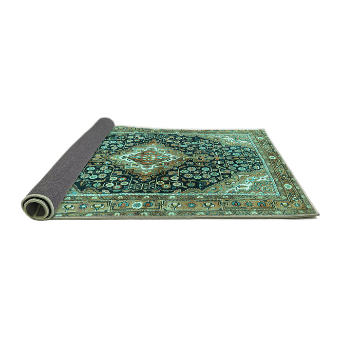 Sideview of Medallion Turquoise Traditional Rug, tr1229turq