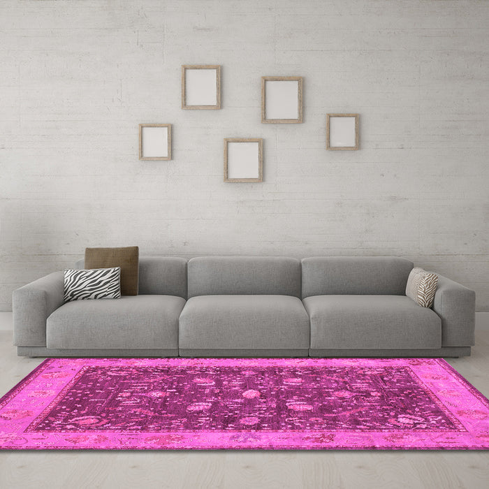Machine Washable Persian Pink Traditional Rug in a Living Room, wshtr122pnk