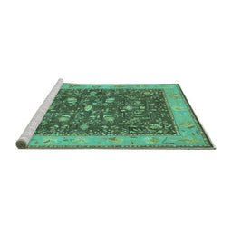 Sideview of Machine Washable Persian Turquoise Traditional Area Rugs, wshtr122turq