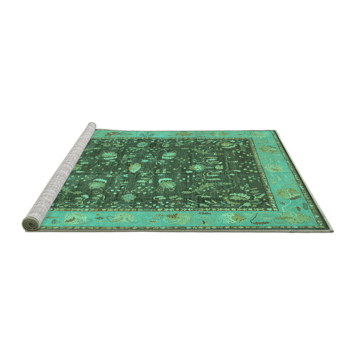 Sideview of Machine Washable Persian Turquoise Traditional Area Rugs, wshtr122turq