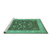 Sideview of Machine Washable Persian Turquoise Traditional Area Rugs, wshtr122turq