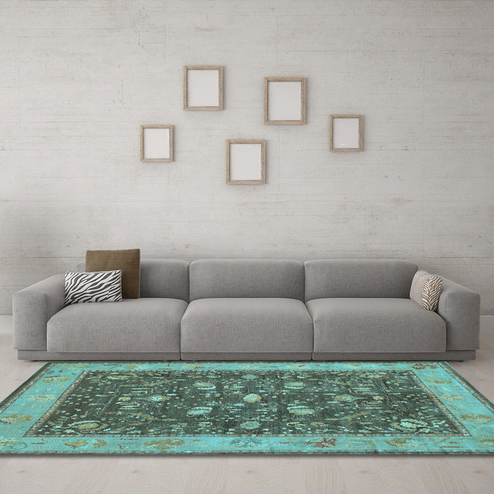 Machine Washable Persian Light Blue Traditional Rug in a Living Room, wshtr122lblu